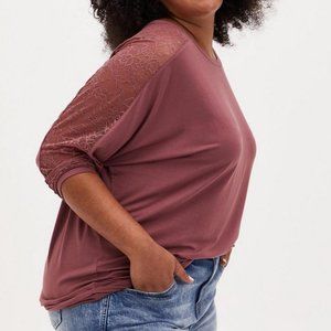 NWT Torrid Super Soft Lace Inset Sleeve Dolman Top - Mauve - 3X